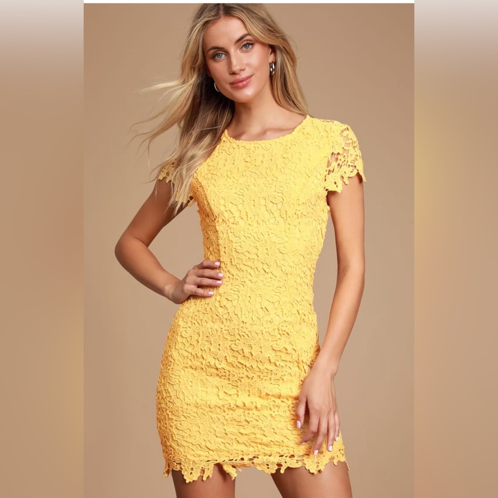 Paramour Yellow Lace Backless Bodycon Dress
